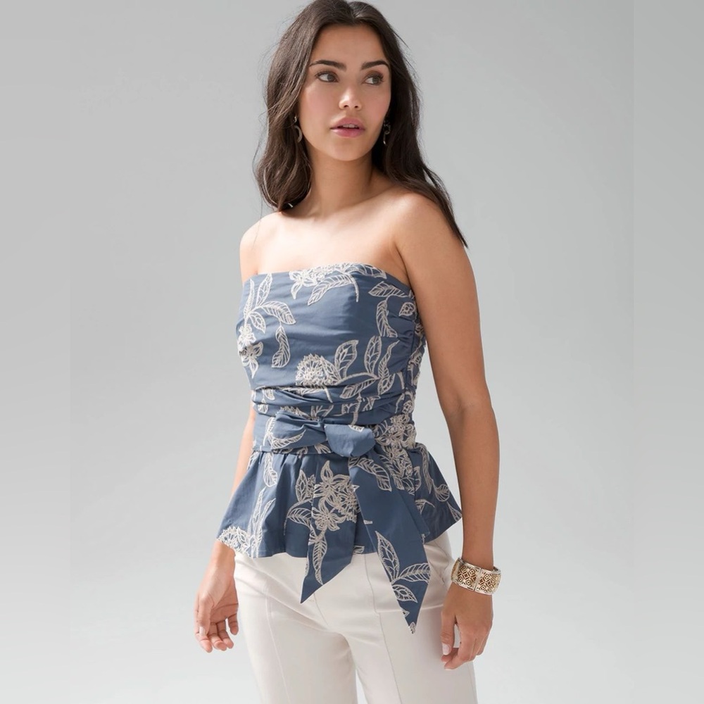WHBM Floral Strapless Embroidered Bustier Top
